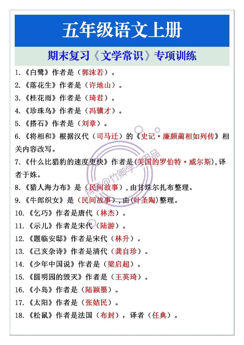 小学语文文学常识大全 - 必背 第3张 小学语文文学常识大全 - 必背 第3张